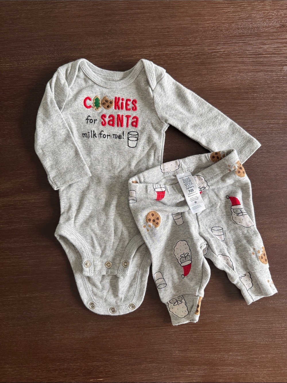 Carter's Grey 'Cookies for Santa' Holiday Baby One-Piece & Pants Set